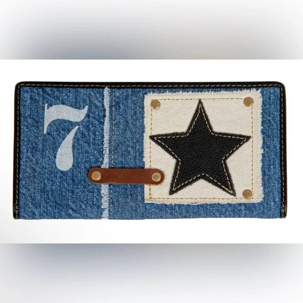 Myra Lucky 7 Blue Denim Wallet with Black Star NWT